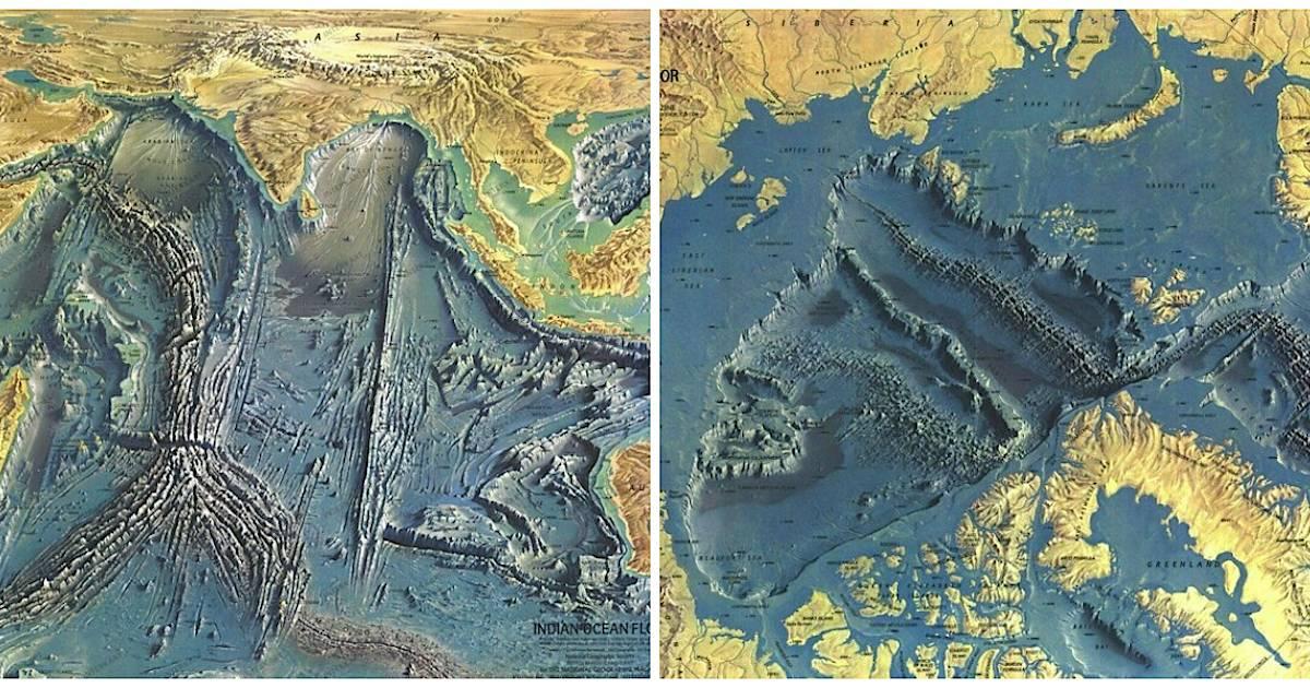 Крупнейшие формы рельефа дна мирового океана на контурных картах